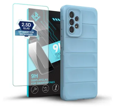 Produktbild von Handy Hülle für Samsung Galaxy A53 5G mit 9H Displayglas Displayschutz Plus Grip Case Cover Schutzhülle Softgrip Farbe: Hellblau
