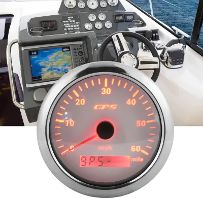 Immagine prodotto di 85 mm/3,35 pollici GPS tachimetro display 0-60 MPH/H LCD con retroilluminazione regolabile per camper barche 9-32 V CC Bianco