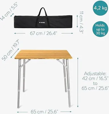 Produktbild von Famanu Picknicktisch Campingtisch Aluminium - klappbar, 65 x 50 x 42 cm