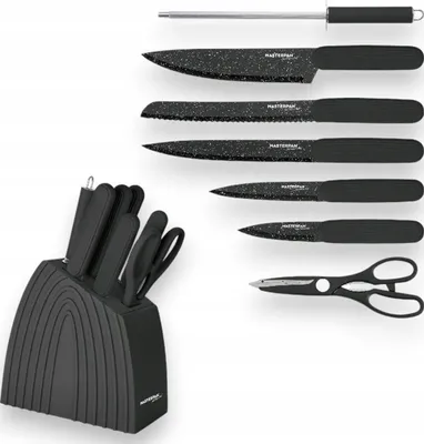 Produktbild von Küchenmesser-Set im schwarzen Block 8-teilig Schärfer Schere
