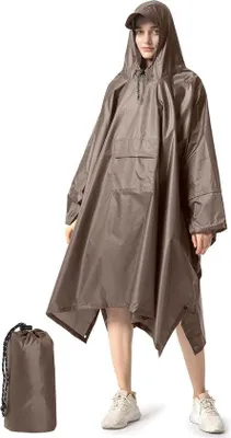 Produktbild von Famanu Regenponcho uni, wasserfest, leicht, mit Kapuze - 109 cm, grau