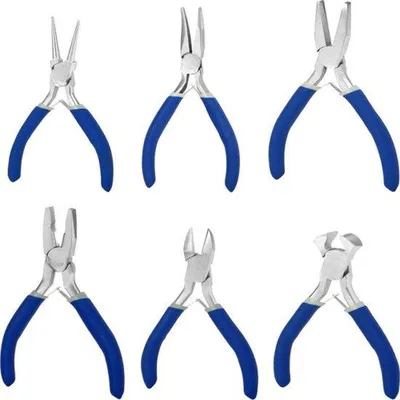 Zdjęcie produktu dla 6-częściowy zestaw mini-narzędzi jubilerskich – szczypce do drutu, końcówki, ogniwa łańcuszków, okrągłe, płaskie