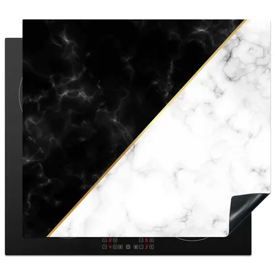 Obrázok produktu pre MuchoWow® Kryt na varnú dosku - Ochrana pred indukciou - 59x51 cm - Vinylová krycia podložka - Zväčšuje veľkosť pracovnej dosky - Kryt na sklokeramickú varnú dosku - Kuchynská dekorácia - Jednodielna - Mramor - Biela - Čierna - Zlatá - Jednodielna ochrana pred indukciou