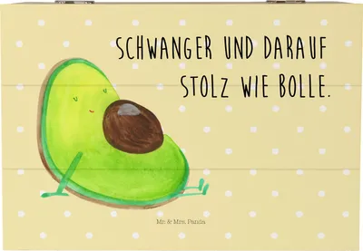 Produktbild von Mr. & Mrs. Panda Box Avocado Schwangerschaft 22 x 15 cm - Gelb Pastell - Geschenk, Baby, Kiste mit Deckel, Geschenkbox, Schwanger, Truhe, fotobox, Holzbox, Liebe, Wunder