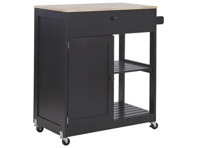Obrázek produktu pro BELIANI Servírovací vozík MDF deska z borovicového kaučuku, dřevěná deska 87 x 75 x 44 cm s poličkou v zásuvkové skříni, obývací pokoj, jídelna