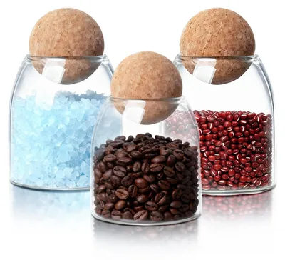 Vorratspott-Set 3er, Borosilikatglas, Korkdeckel, 500 ml, luftdicht