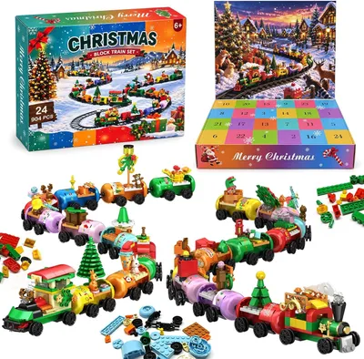 Produktbild von Adventskalender mit Zugbausteinen, Weihnachten - Set mit 2 Stück