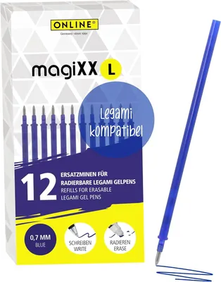 Productafbeelding van Online navulling voor uitwisbare gelpen - Set van 12 - Compatibel - Blauwe kleur - 0,7 mm medium punt - Oplaadbaar