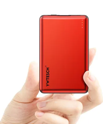Produktbild von PowerBank 10000mAh, Externer Akku mit 2 Ladekabel, USB-A Ausgang und Typ-C Eingang(2A/2A), Aluminiumlegierung, Ultradünne Power Bank (ROT) Kompatibel mit Alle Telefone und Tablets