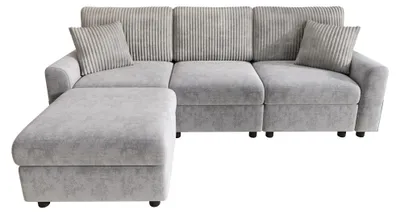 Produktbild von Merax Modernes Sofa 3-Sitzer, L-förmiges Ecksofa mit Hocker, Chenille Cord Soffa, USB Anschluss, Type-C, mit Kissen, Wohnzimmersofa Groß, Grau