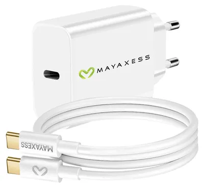 Image de Mayaxess, chargeur 20 W pour iPhone 15 Pro + câble USB-C de 1 m, blanc