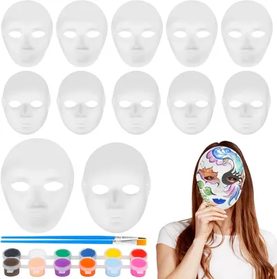Productafbeelding van Papieren masker - Set van 12 - Maskers om te beschilderen - Volwassenen - Doe-het-zelf wit masker voor carnaval