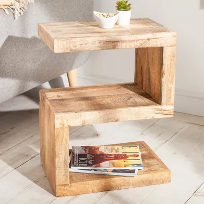 Produktbild von riess-ambiente Handgearbeiteter Beistelltisch S 60cm Mango Massivholz mit Ablage variabel stellbar Nachttisch Tisch Couchtisch