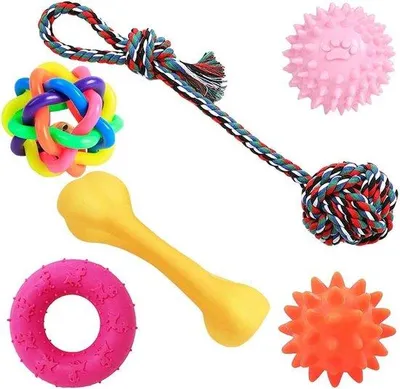 Produktbild von EGoods – Set mit 6 Kauspielzeugen für kleine Hunde, Beißspielzeug für Welpen, Hundeball, Spielzeug für das Hundetraining.