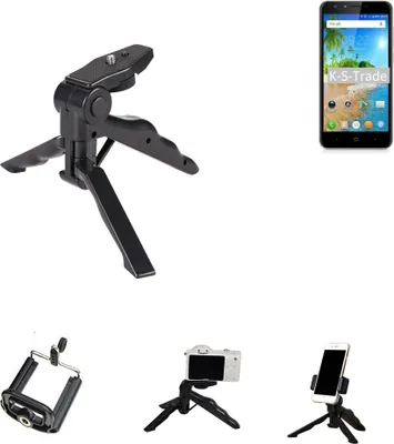 Produktbild von K-S-Trade Stativ Tisch-Ständer Dreibein Handy-Stativ Ständer kompatibel mit Doogee Y6C Mini-Stativ Smartphone Tripod Handy-Stativ aus Plastik