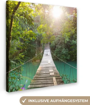 Produktbild von MuchoWow® - Leinwandbilder - Dschungel - Wasser - Brücke - Natur - Pflanzen, Wandbild, Wanddeko Bilder Wohnzimmer, 20x20 cm