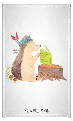 Produktbild von Mr. & Mrs. Panda Handtuch Igel Federschmuck - Weiß - Geschenk, Klein, Lagerfeuer, Baumwollhandtuch, Frotteetuch, Design, Mini-Handtuch, Camping, Tiere, Indianer