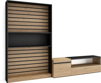 Immagine prodotto di COZY Mobile Soggiorno TV, 260x35x186cm, Per TV fino a 65, Set di mobili, Rovere e Nero