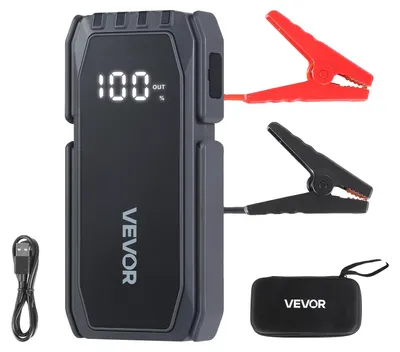 Image de VEVOR Powerbank de démarrage, dispositif de démarrage 1500A courant de pointe avec lampe torche LED et câble pour moteur jusqu'à 6L essence/4L diesel, booster portable avec charge rapide et protection de sécurité pour les urgences