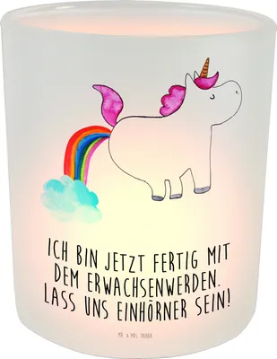 Produktbild von Mr. & Mrs. Panda Kerzenhalter Einhorn Pupsen - Transparent - Geschenk, glaswindlicht, Freundin, Pups, Teelichthalter, Lustig, Glas, Windlicht, Regenbogen, Unicorn, Spaß