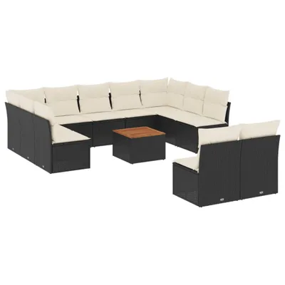 Produktbild von vidaXL 12-tlg. Garten-Sofagarnitur mit Kissen Schwarz Poly Rattan