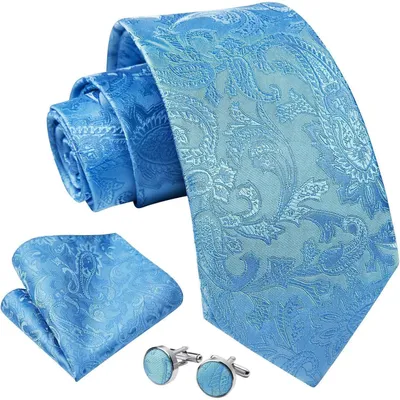 Productafbeelding van Herenset met paisley-motief, blauw, inclusief das, zakdoek en manchetknoopjes