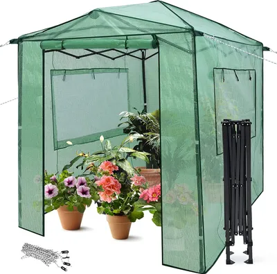 Produktbild von GOPLUS 183 x 244 cm Gewächshaus, Gartengewächshaus mit aufrollbaren Türen & Seitenfenstern, Treibhaus mit PE-Abdeckung für Blumen & Pflanzen