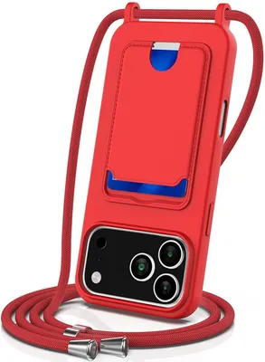 Produktbild von Mobigear Lanyard Card iPhone 17 Pro Silikon Handykette mit Kartenhalter - Rot