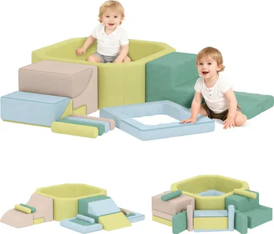 Image de AIYAPLAY 15 PCS Parcours motricité bébé en mousse avec piscine à balles, module motricité bébé avec housse lavable et amovible, soft play corner climber pour tout-petits 3 ans+, multicolore