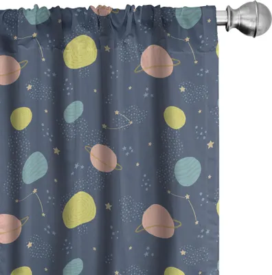 Immagine prodotto di ABAKUHAUS Tende spaziali, tende, motivi infantili a tema celeste con stelle, pianeti e asteroidi, 2 pezzi 75 x 245 cm, blu-grigio multicolore