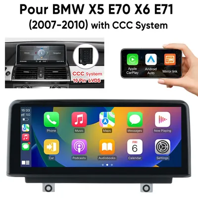 Image de Junsun Autoradio LINUX 10,25 pouces pour BMW X5 E70 X6 E71 (2007–2010) CCC – CarPlay et Android Auto sans fil, iDrive, Bluetooth, WLAN, AHD