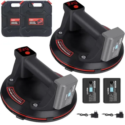 Image de Ventouse à vide sans fil - Ventouse électrique - Capacité de charge de 200 kg - Pour carrelage, verre, marbre, acier - Forme ronde, couleur rouge