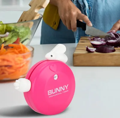Image de Minuteur manuel manuel de cuisine pour la cuisine, avec alarme, rappel et compte à rebours, en forme de lapin, rouge-rosé