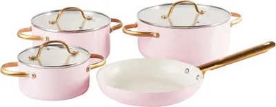 Produktbild von 7-teiliges Kochgeschirrset mit 3 Töpfen und 1 Bratpfanne in Pastellrosa
