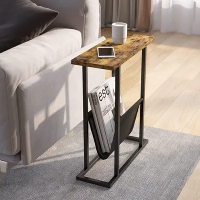 Obrázok produktu pre Odkladací stolík 45x18x55 cm, s držiakom na časopisy, rustikálna hnedá, do malého priestoru