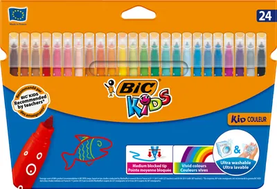 Produktbild von BIC Kid Couleur, Medium, 24 Farben, 2,8 mm, Mehrfarbig, Rund, Tinte auf Wasserbasis