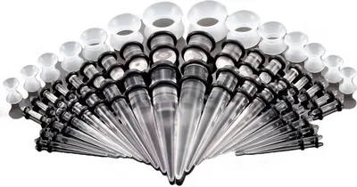 Produktbild von ele ELEOPTION Ohrdehner Set Ohr Taper 18 Paare Dehnstäbe Set Acryl Silikon Ohrpiercing 1,6mm-10mm mit 7 Paare Flared Tunnel Plug set 3mm-12mm, Silber