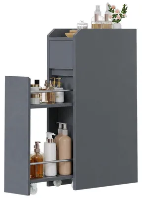 Produktbild von Badezimmerschrank Schmal 2 Schubladen Kippschutz Grau 18x40x70 cm