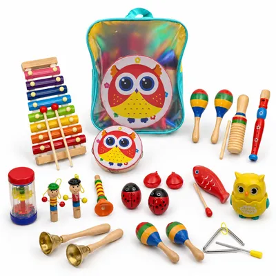 Produktbild von Musikinstrumente Kinder Set - 25 Teile /  Holzspielzeug für Kinder, Baby / Montessori Spielzeug, KI-generiertes Bild