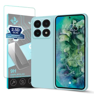 Produktbild von Hülle für Xiaomi 14T mit 9H Displayglas Displayschutz Case Cover Bumper Smartphone Softgrip Schutzhülle Farbe: Hellblau