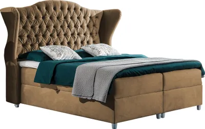 Obrázek produktu pro Kontinentální postel GRAINGOLD 180x200 Kate - Postel Boxspring se zásuvkami a matracemi - luxus, pohodlí a funkčnost - Manželská postel s elegantní opěrkou hlavy - béžová (Riviera 24)