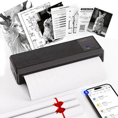 Zdjęcie produktu dla Drukarka termiczna - Przenośna - Bluetooth i USB-C - Format A4 - Czarna - Do domu i w podróży