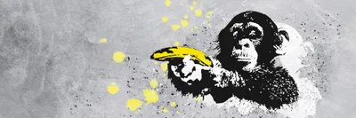 Produktbild von Streetart Kunstdruck Bild - Banksy, Affe mit Bananenpistole (30 x 91 cm)