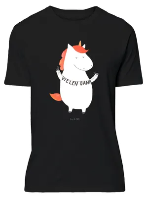 Produktbild von Mr. & Mrs. Panda Größe S T-Shirt Einhorn Dankeschön - Schwarz - Geschenk, Jersey-Shirt, Tshirt, Baumwoll, Motiv, Danksagung, Danke, Vielen Dank, Unicorn, Einhörner