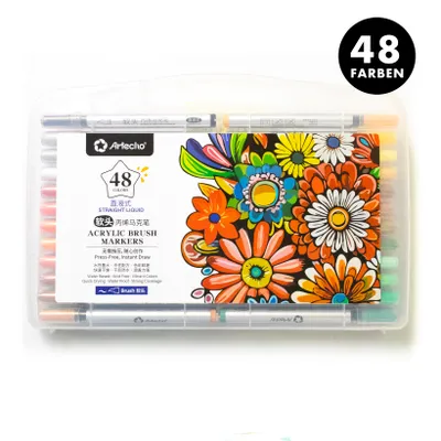 Produktbild von Artecho Acrylstifte Set – 48 Farben, Direktflüssig & Wasserfest – Acrylmarker Acrylmalstifte für Stein, Holz, Leinwand, Glas, DIY & Kunstprojekte