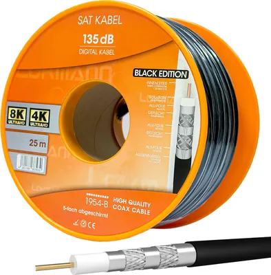 Produktbild von hb-digital 25m Koaxialkabel Galaxy mit Außen Durchmesser 7mm 135dB 5-Fach geschirmt Stahl Kupfer schwarz