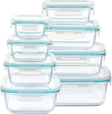 Produktbild von 8 Glasbehälter mit Deckel, Glasbehälter zur Lebensmittelaufbewahrung mit Deckel, Vorratsdosen für Lebensmittel, mikrowellengeeignet, BPA-frei (grün)