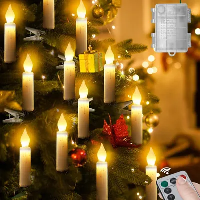 Obrázek produktu pro LED řetěz se svíčkami, 1,3 m, IP44, vodotěsný, průhledný kabel, stmívatelné svíčky na vánoční stromeček, svatbu, oslavu – teplá bílá