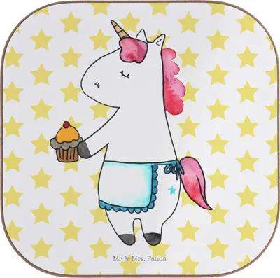 Produktbild von Mr. & Mrs. Panda Tischuntersetzer Einhorn Muffin - Weiß - Geschenk, Coaster, Untersetzer Glas, Liebesgrüße, Geburtstagsgrüße, Gläser, gläseruntersetzer, Glückwünsche