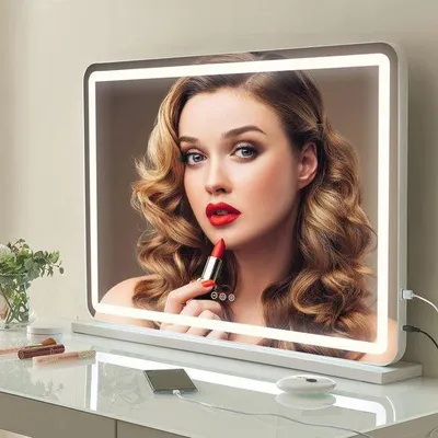 Image de Grand miroir de maquillage avec 3 couleurs d'éclairage et port USB, pour le salon ou la chambre à coucher